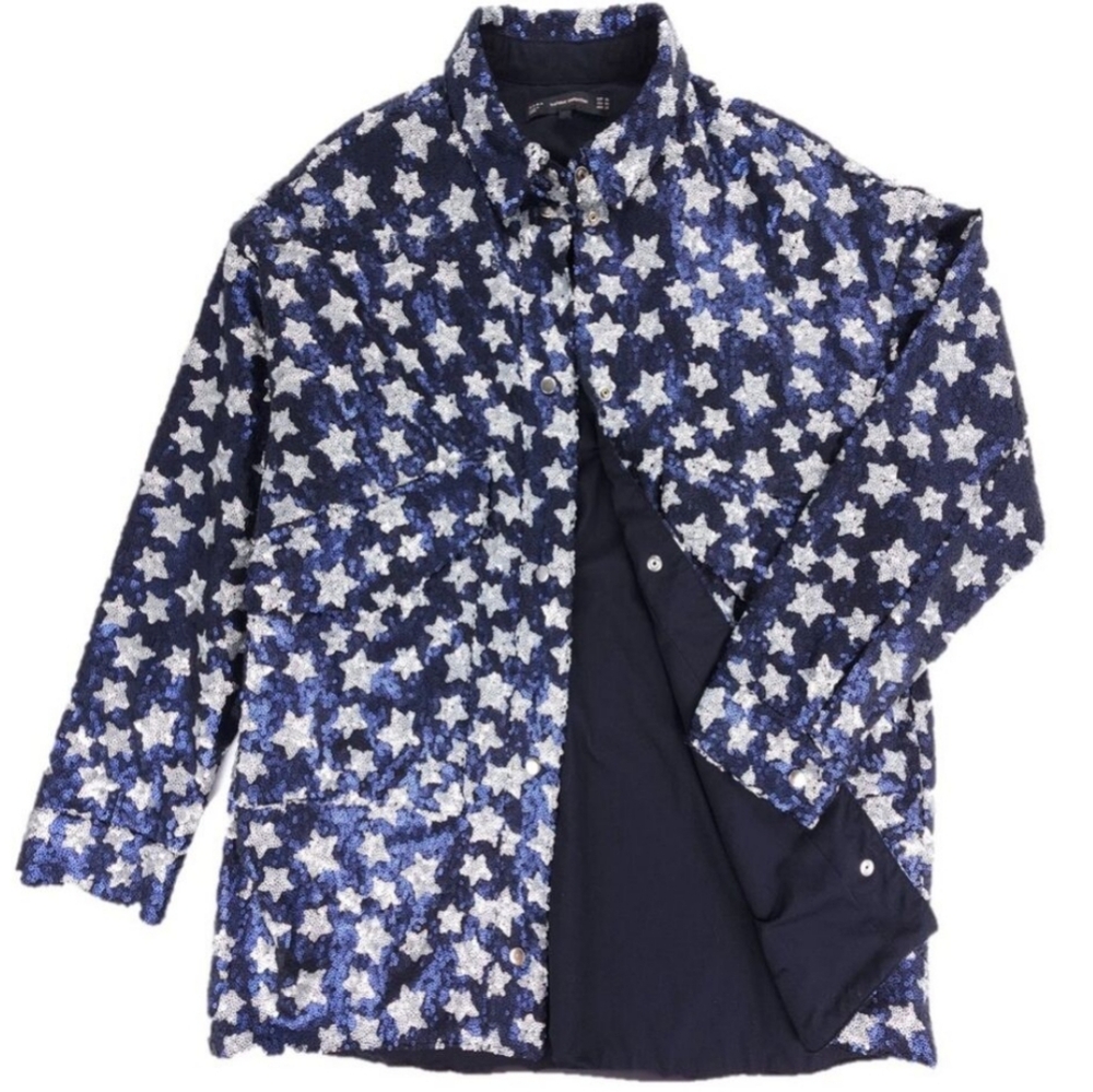 ZARA sequined star BLOGGER FAV! lined snap shirt jacket  2 large patch pockets - Picture 3 of 17